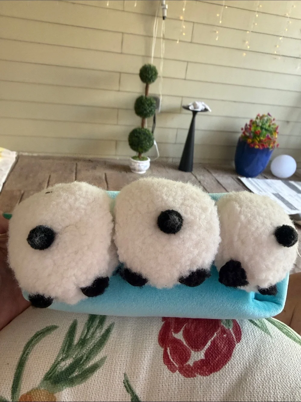 Cute 🥰 Plush Panda Trio Small Pouch - White and Black & blue!